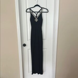 Elegant Black Gown with Silver Embellishments